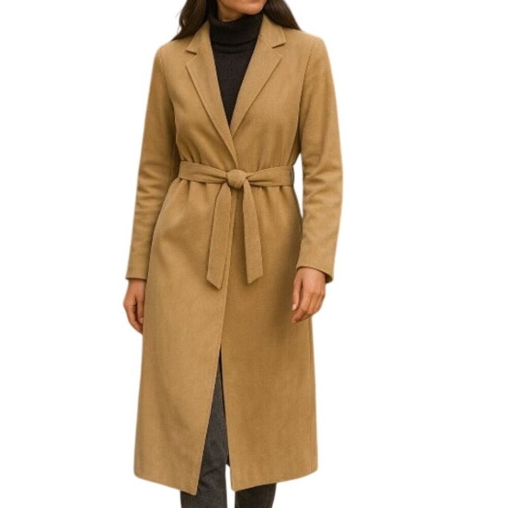 Vintage 70s Tan Trench Over Coat Lightweight Tan Suede Lined Women's S/M